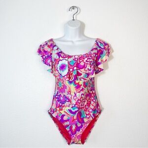 NEW Trina Turk Ruffle Off the Shoulder One Piece Swimsuit Size 6